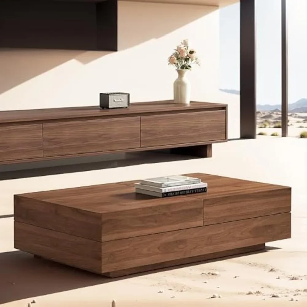 

Mid-Century Modern Expandable Coffee Table – 47.2"-81.8" Storage Center Table, for Living Room