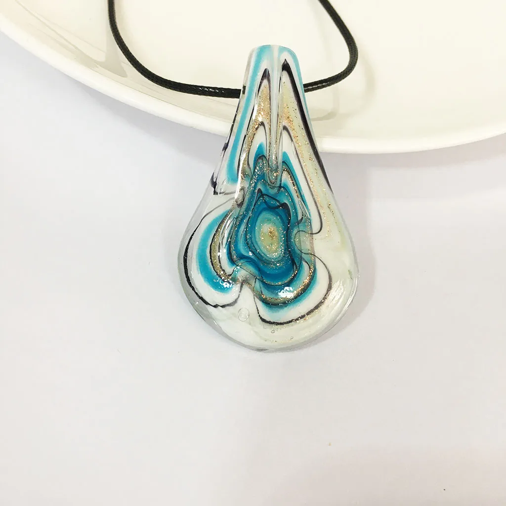 Black Leaf Colored Glaze Necklace Earrings Set For Women Glass Bead Pendant Jewelry For Party Gift
