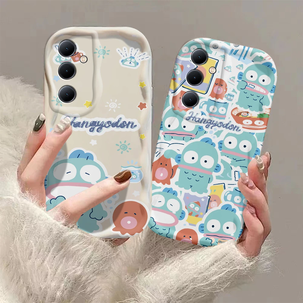 Kawaii Sanrio Hangyodon 3D Wave Phone Case For Samsung Galaxy S24 S22 S23 S21 S20 FE Plus Ultra 4G 5G Soft Silicone Back Cover