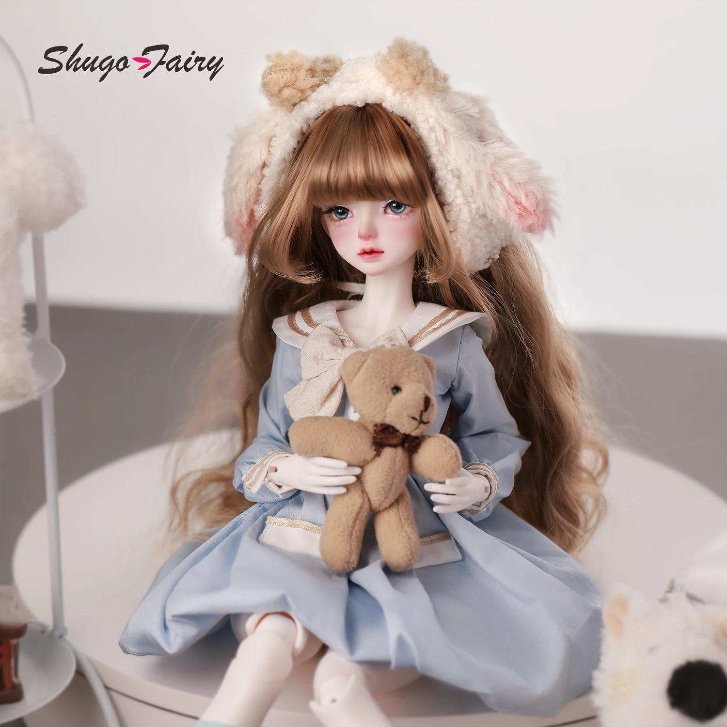 Bjd Doll 1/4 Sadie Head Femmina Otaku Stile Preppy Gonna corta navale con copricapo Shugafairy Set completo