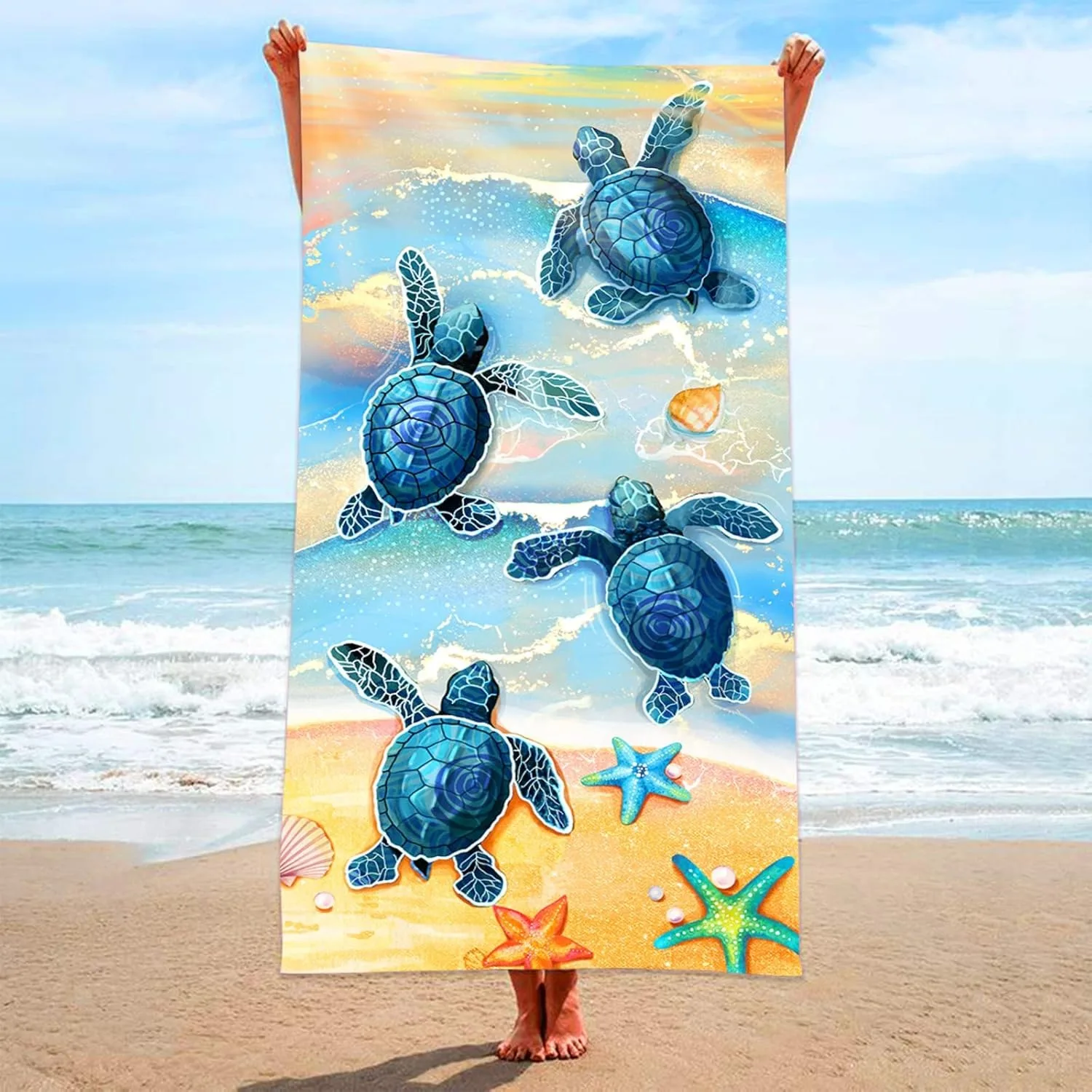 

Turtle-Print Beach Towel: Colorful Sea Creatures for Beach Fun Suitable for towels, bath towels, beach towels