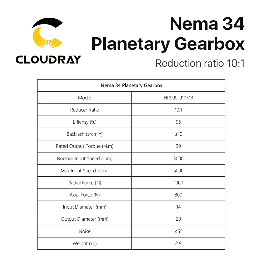 Imagem -02 - Cloudray-planetary Gearbox Motor Velocidade Reducer Nema34 Stepper Motor Ratio 10:1 14 mm Input