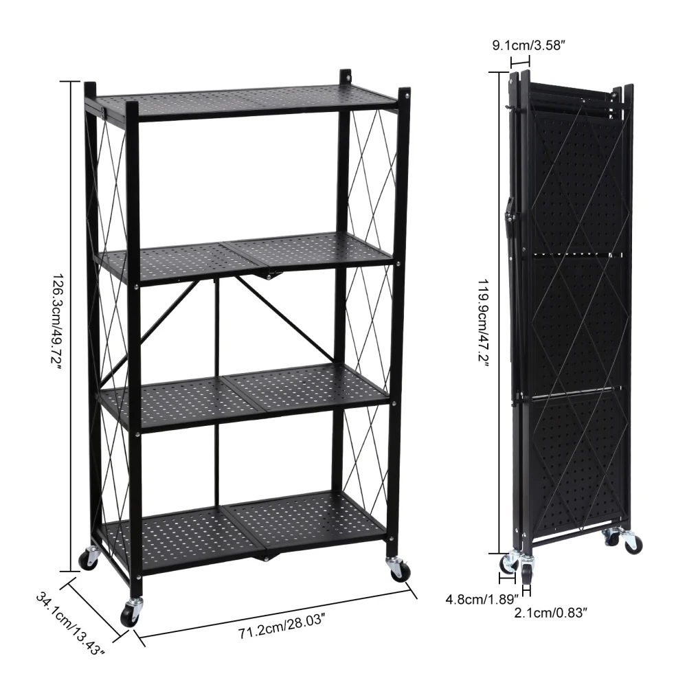 4-Tier Heavy Duty Foldable Metal Rack Storage Shelving Unit Moving Easily Organizer Shelves Great Holds up to 1000 lbs Capacity