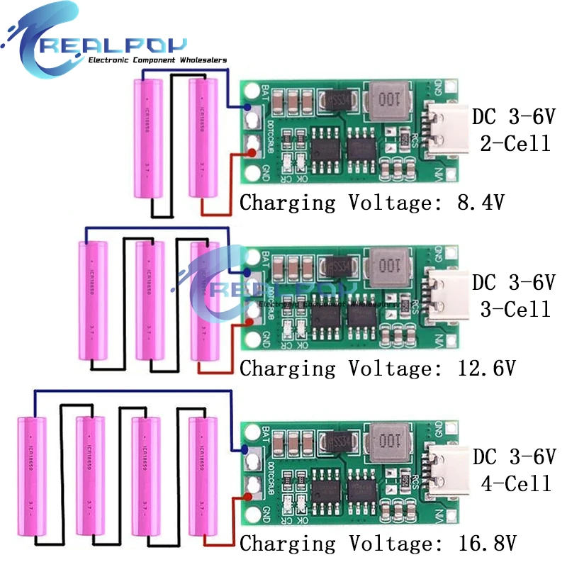 Multi-Cell 2S 3S 4S Type-C To 8.4V 12.6V 16.8V Step-Up Boost LiPo Polymer Li-Ion Charger 7.4V 11.1V 14.8V 18650 Lithium Battery