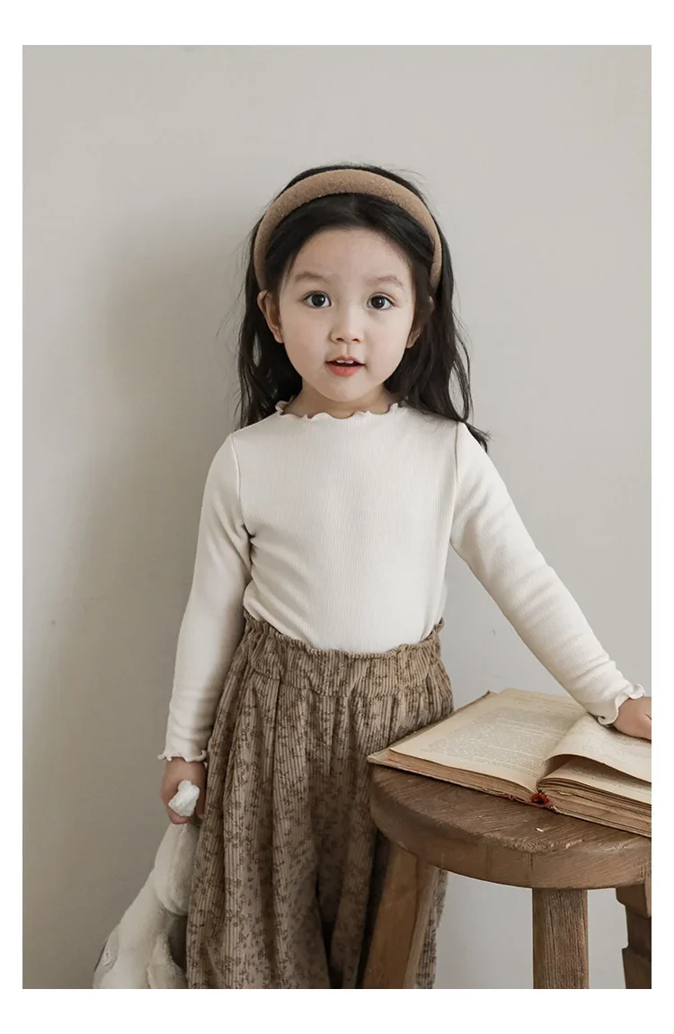 Schickes Rüschen-Spitzen-Rollkragen-Oberteil für Kleinkind-Mädchen, Weiche Stretch-Bluse aus Kunstwolle mit Langen Ärmeln, Lässiges Alltagsshirt für Kinder – Detail 14