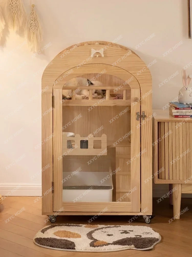 HGCat villa solid wood home indoor pet cat cage two-story small cat nest house