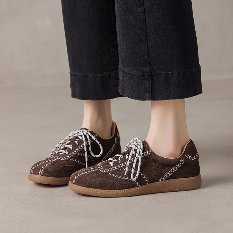 

Women's Sneakers Genuine Leather 2026 New Spring German Training Shoes Female Large Size Flat Casual Shoes For Ladies