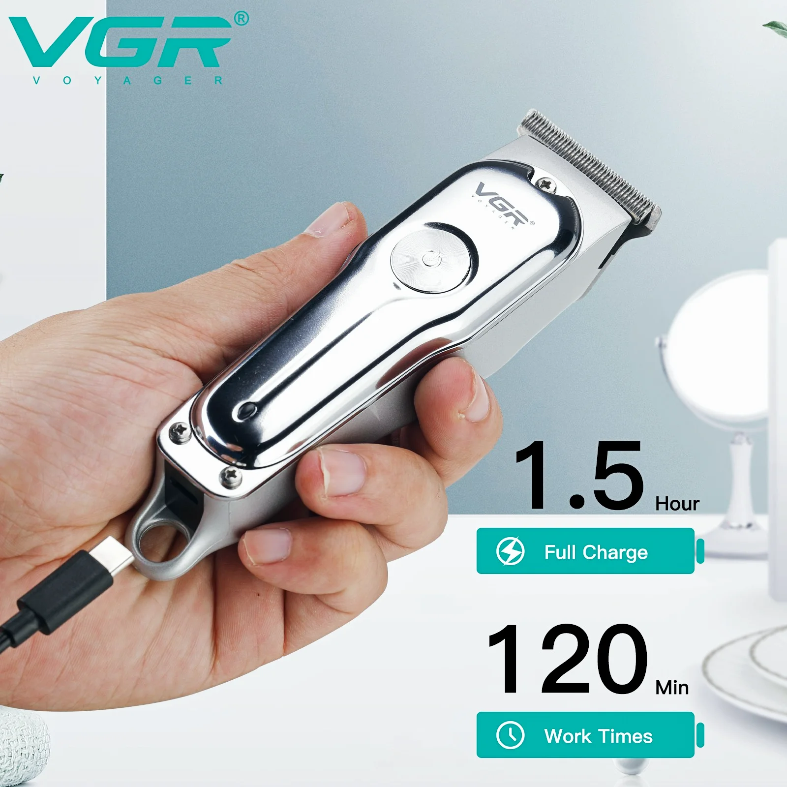 VGR Hair Cutting Machine Cordless Hair Trimmer Professional Hair Clipper Electric Haircut Machine T-Blade Clipper for Men V-071 image 4