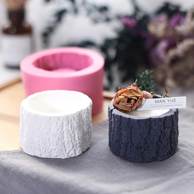 Stump Candle Cup Cement Mold Plaster Gypsum Concrete Molds for Planter Silicone Flowerpot Molds Candle Holder Vessel Clay Molds