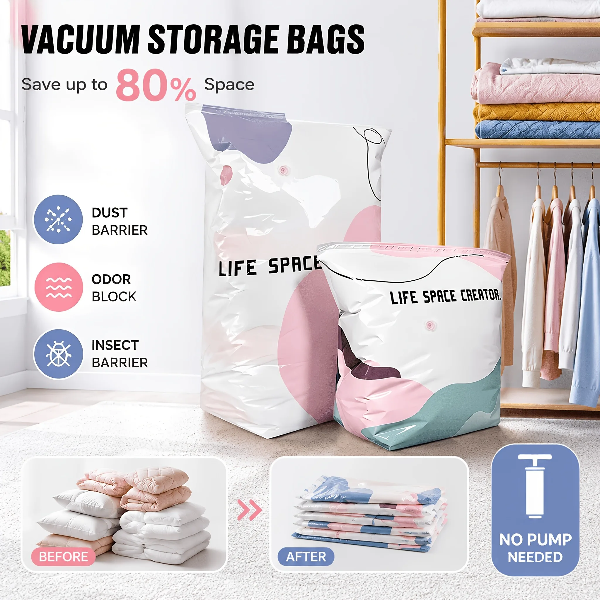 頑丈なポンプ不要の真空収納バッグ(衣類、毛布、旅行、引っ越し - Space Blanket Heavy のレビューと価格