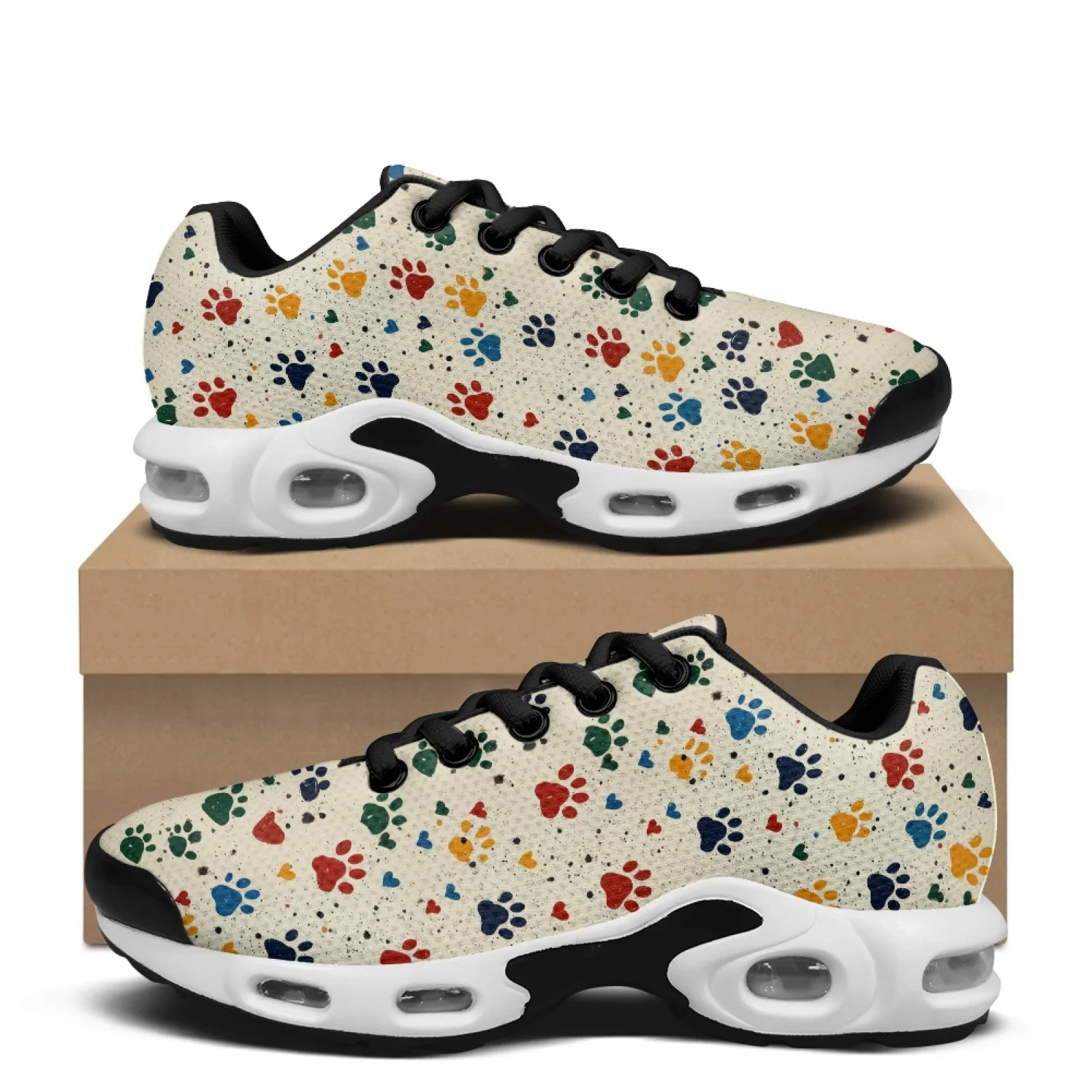 PENSTROLL Mesh Fashion Comfort Sneaker Comfortable Walking Shoes for Men Gym Heart-Shaped Paw Print Pattern