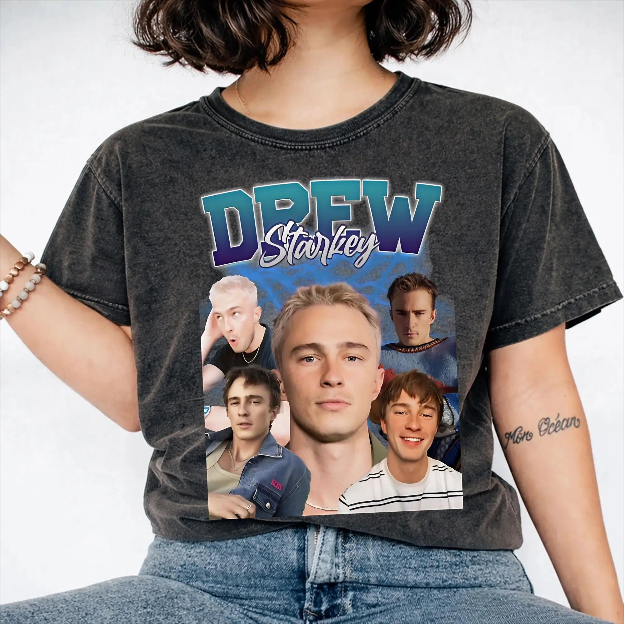 Drew Starkey T-Shirt Hip Hop Washed Kurzarm Harajuku T-Shirts Retro für Männer Frauen Streetwear Bedruckte Tops Tees