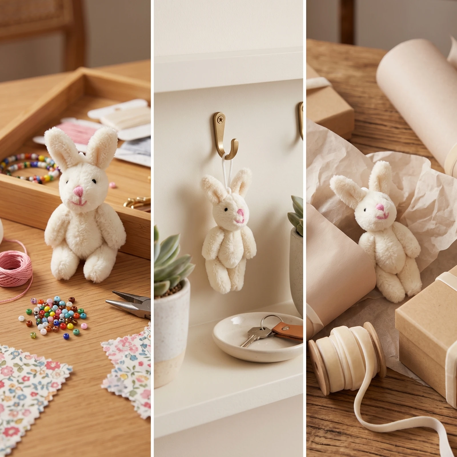Rabbit Pendant with Loop Compact Bunny Pendant Soft Fabric Rabbit Fuzzy Stuffed Bunny Adorable for Crafters, Craft Projects