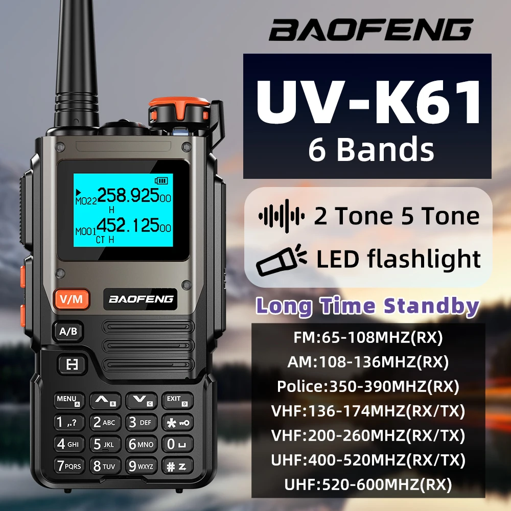 1pc baofeng bf uvk61 am fm ar multi banda de emergência noaa receptores sem fio ruído inteligente cancelar walkie talkie amador