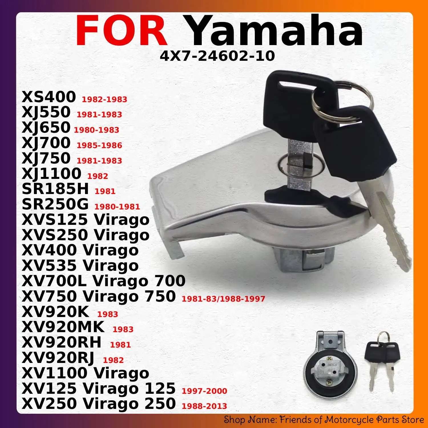 

Motorcycle Fuel Tank Cap With Key For Yamaha XV920K XV125 XV250 XVS125 XVS250 XV400 XV535 XV700L XV750 Virago 125 250 700 750