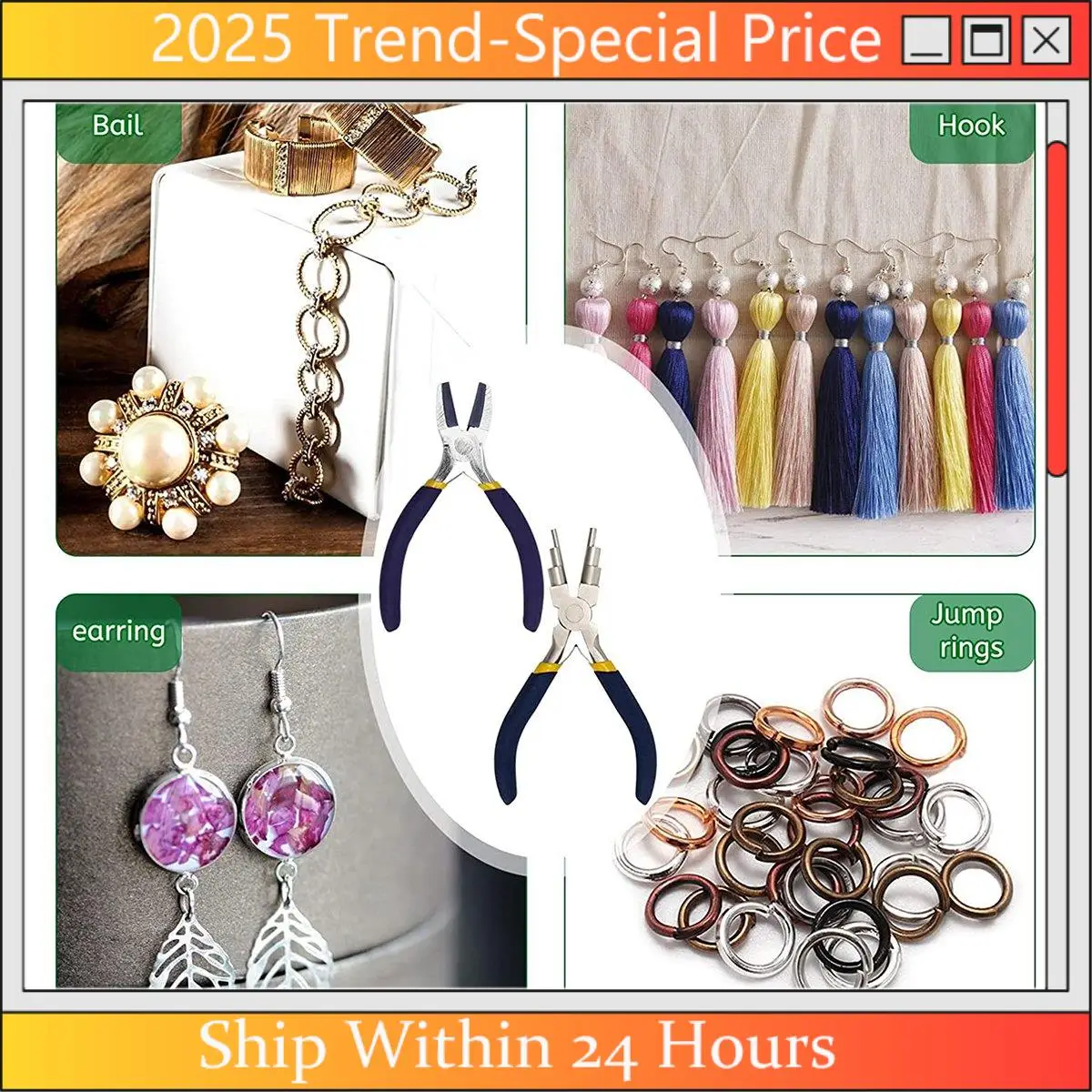 Conjunto de alicates para fazer joias aa64, 6 em 1, alicate para fazer joias e mandíbula de nylon, alicate de nariz plano, alicate de laço para fazer joias