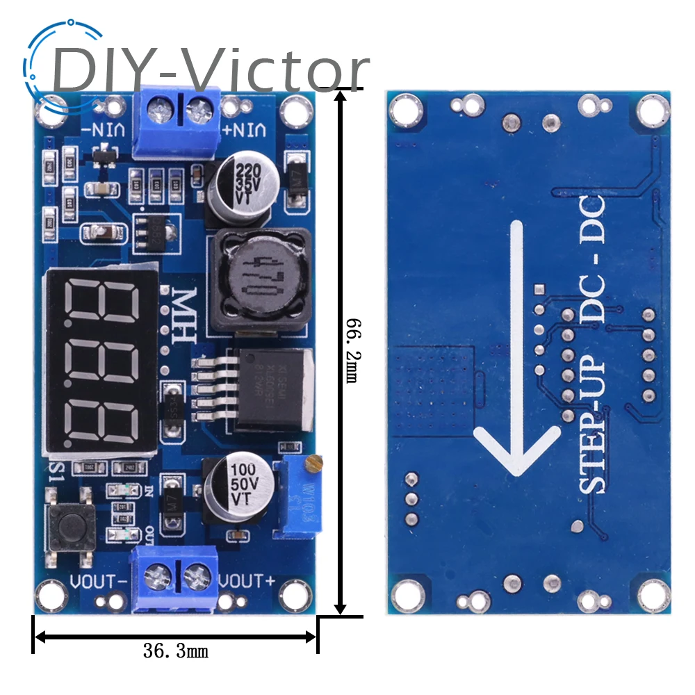 XL6009 DC-DC Boost Power Supply Voltage Regulator Step-up Module Output Adjustable 5V With Digital Display 4A LED Voltmeter