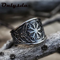 Compass Nordic viking odin symbol Raven Rune Vegvisir 316L Stainless steel Ring With Valknut Boyfriend Gift For Man V191