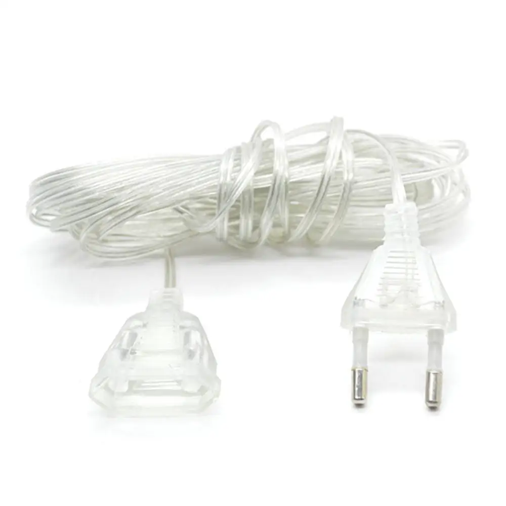 220V Transparent Power Extension Cord 3M 5M EU String Wire AC Standard Switch Cable LED Lamp for Christmas New Year String Light