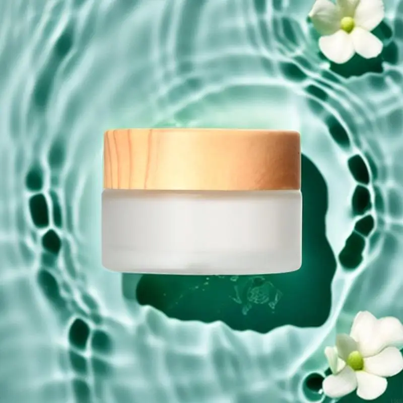 U0DE Бутылка для крема из матового стекла с деревянной крышкой Многоразовые мини-банки для лосьона