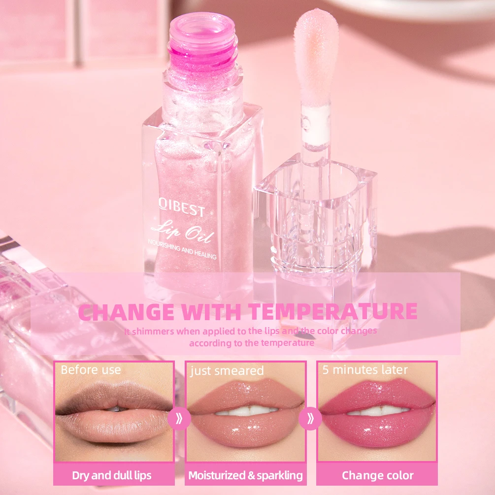 QIBEST Color Change Lip Oil Natural Moisturizer Long-lasting Lip Plumper Gloss Temperature Change Color Lipgloss Lip Care Makeup