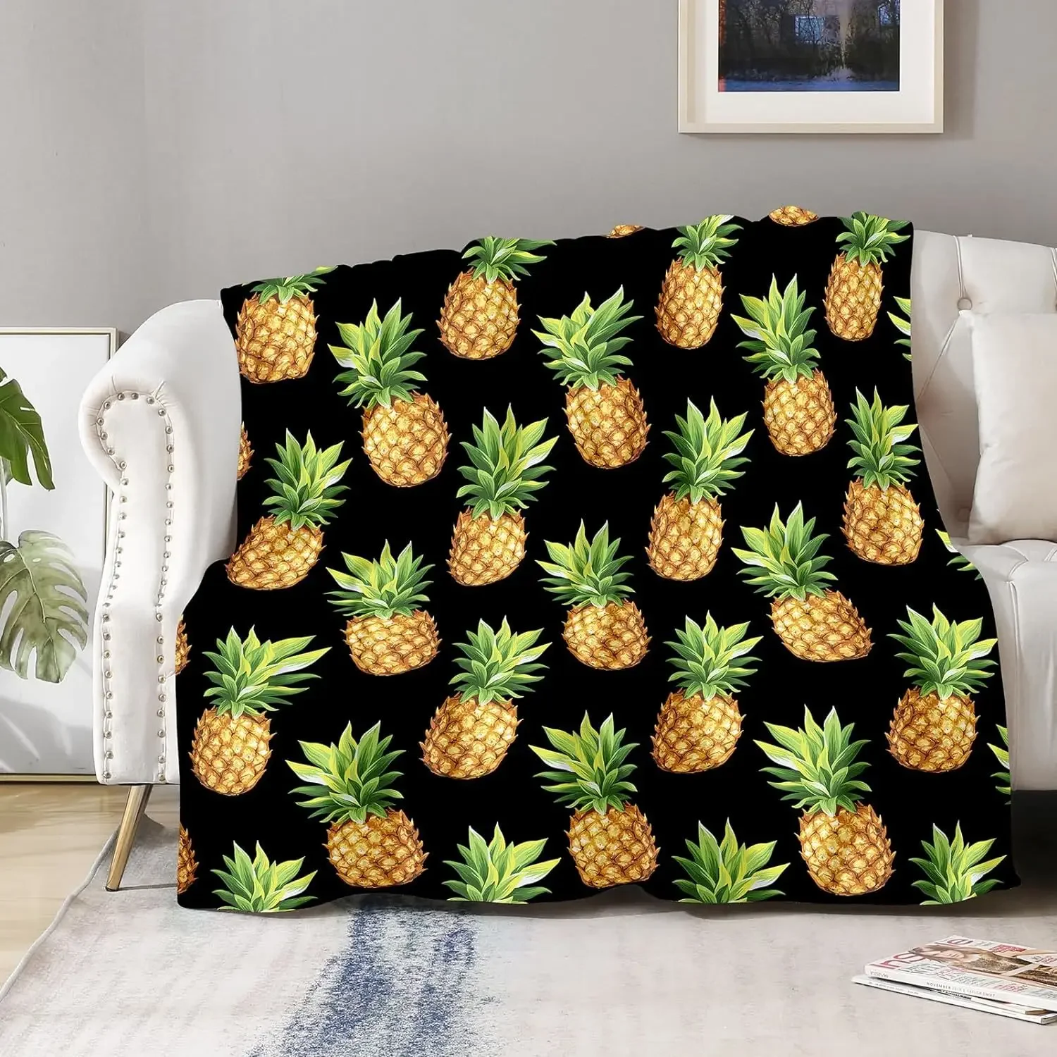 

Tropical fruit blanket gift - suitable for women, pineapple children, adults, birthdays, bedrooms, travel, and camping blankets