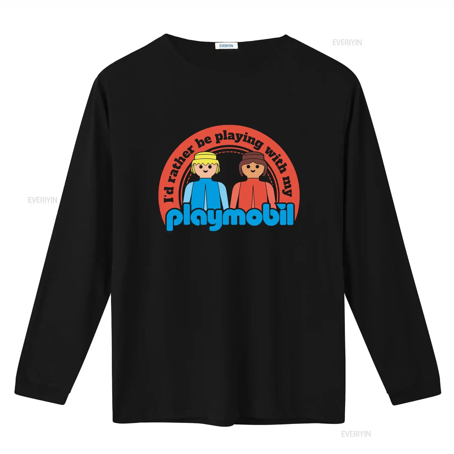 Playmobil Logo T Shirt I'd Rather Be Playing With My vintage Washed fashion designer clothes Versatile Breathable Slightly