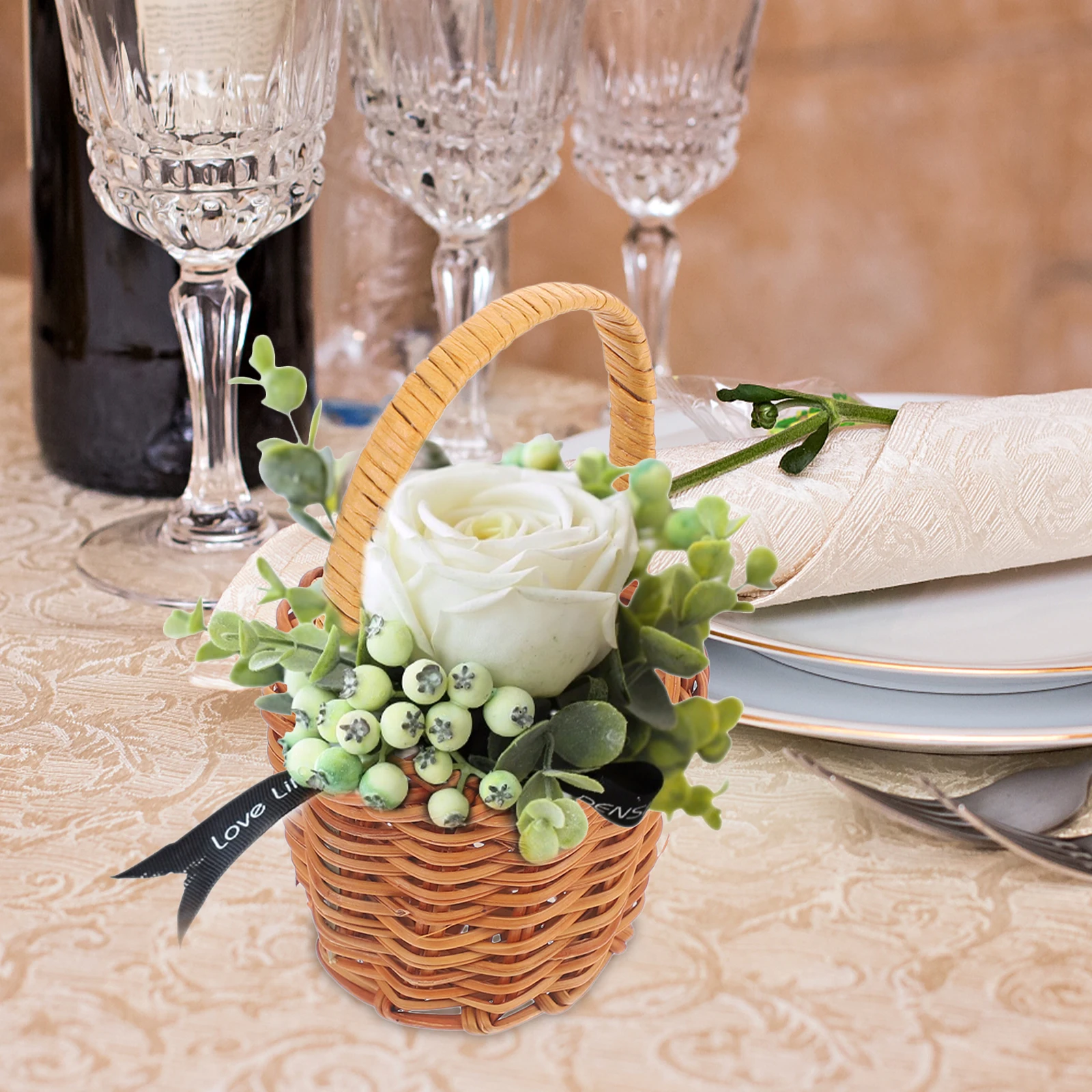 

4 Pcs Rattan Small Basket Picnic Mini Woven Flower Baskets House Accessories Handmade Valentine's Day Miniature