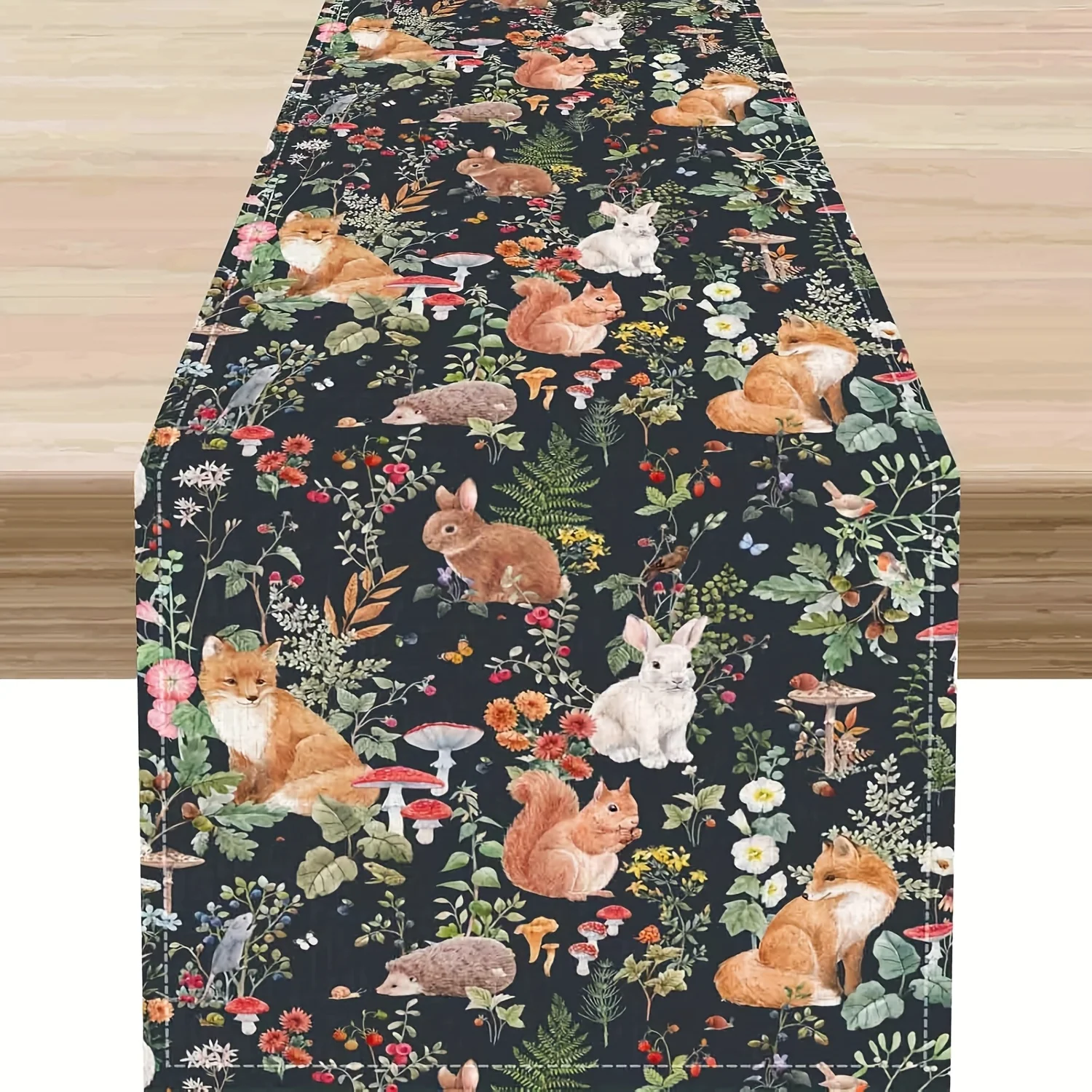 VIKAMA Fantasy Forest Tischflagge, bemalter Fuchs und Eichhörnchen, Esstisch, Couchtisch, Landhausstil, Dekoration