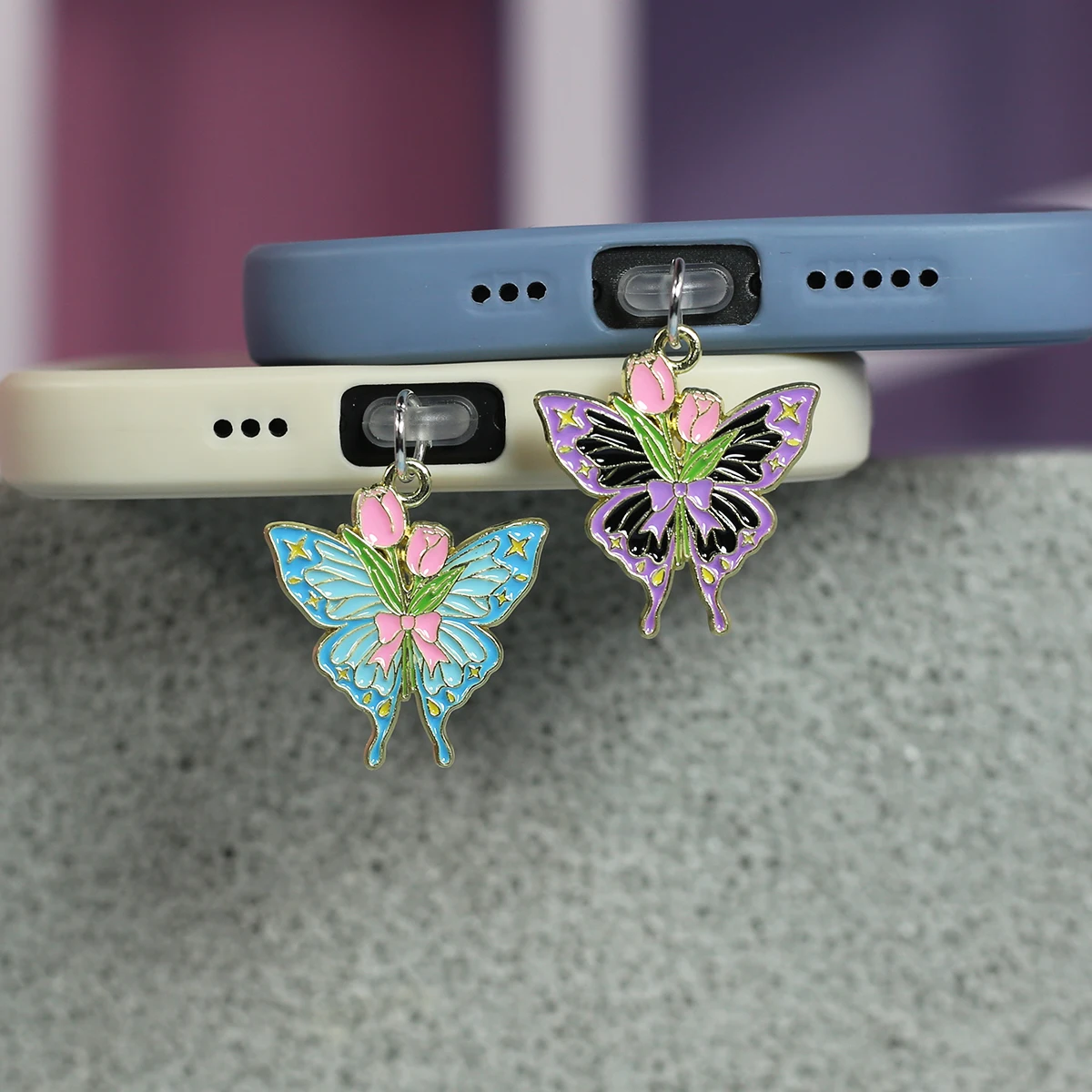 Phone Dust Plug Beautiful Butterfly  Accessory Decoration Hanging Pendant Suitable For Iphone For Samsung Type-C Charging Port