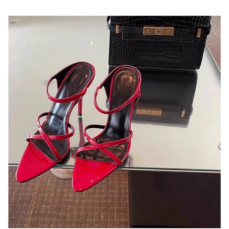 

Red high heels women's summer 2025 new sandals paired with skirts, pointed toes exposed, fine heels, stunning cool slippers