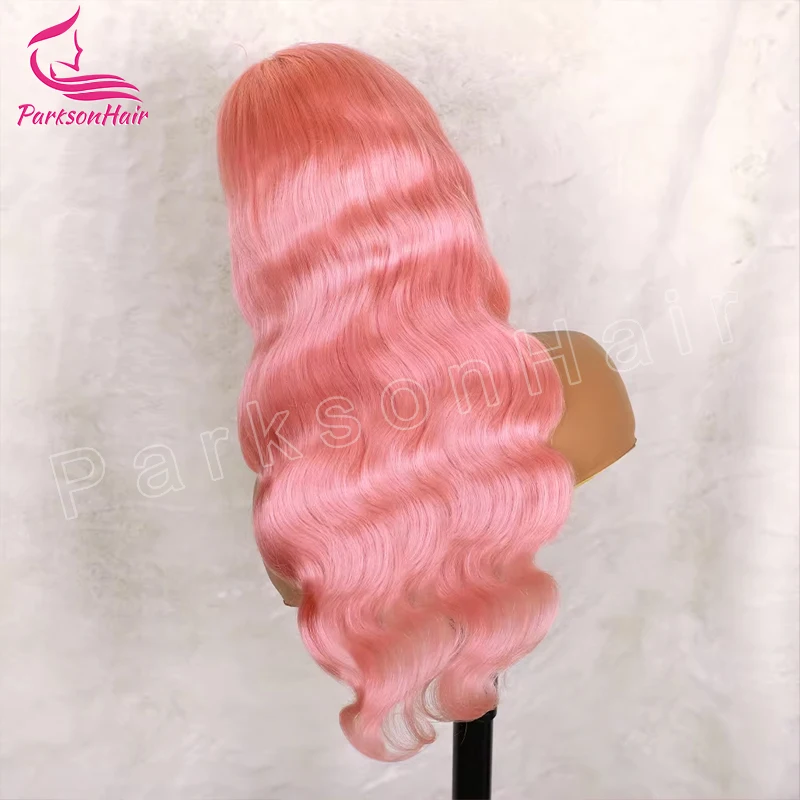 Peluca de cabello humano ondulado de 13x4 para mujer, postizo de encaje frontal, color rosa, Rubio 613, nudos blanqueados prearrancados, Remy