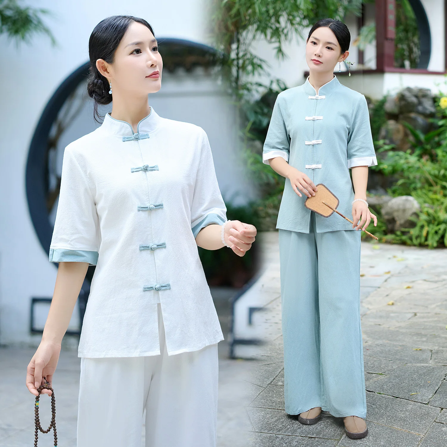 

Cotton Linen Yoga Clothes Women's Tai Chi Meditation Eight Section Silk Two Piece Set Sitting Zen Repair Ethnic Style