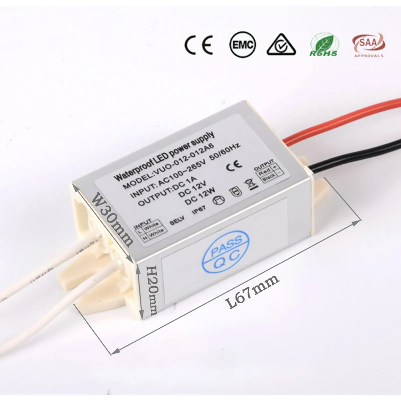 DC12V LED IP67 Driver Power Supply 220V Switching LED Driver Lighting Transformer 12W 20W 30W 36W 45W 60W For LED Light