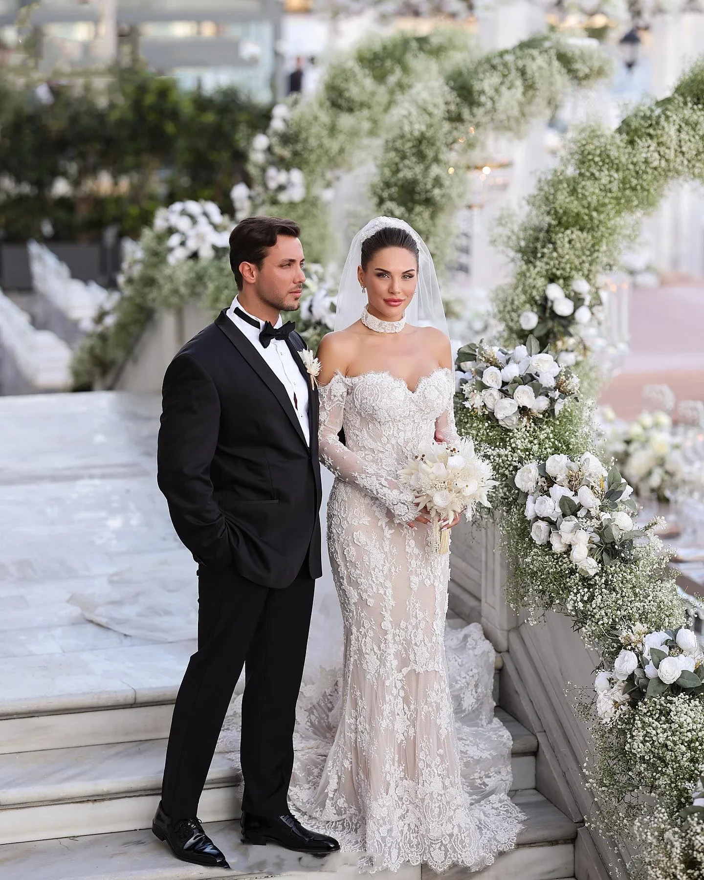 Flavinke Abiti da sposa in pizzo personalizzati Sirena con spalle scoperte Maniche lunghe Abiti da sposa Abiti da sposa Country Brides Dresse