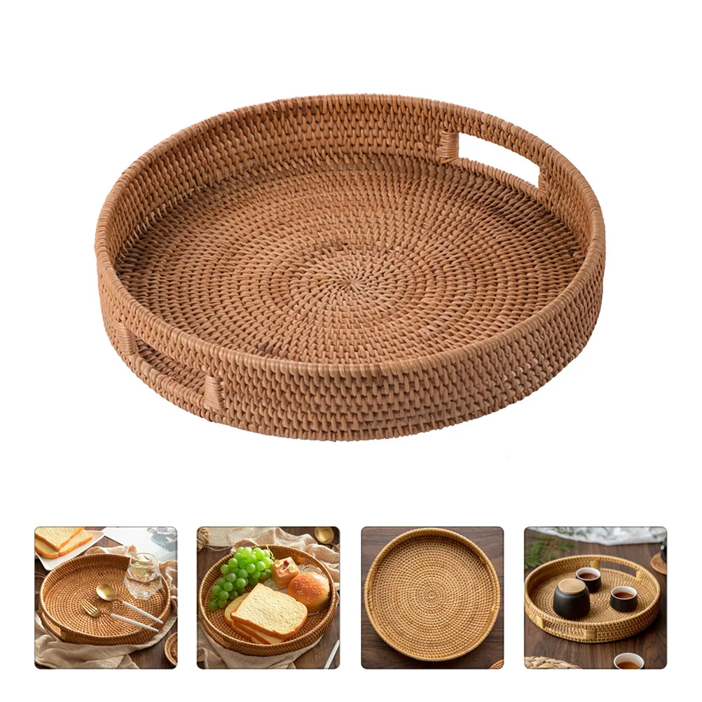 

1Pcs Reusable Rattan Fruit Tray Hand-Woven Storage Basket Smooth Finish No Burrs Safe for Family Daily Use Rattan Tray