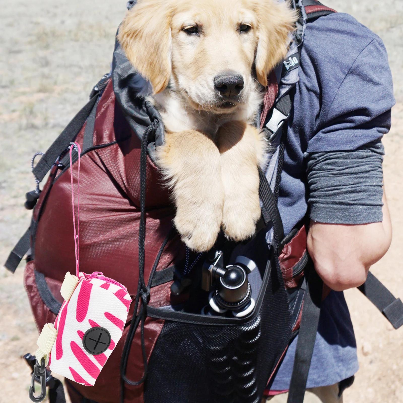 

Outdoor Dog Poop Bag Holder Portable Lightweight Compact Bag Dispenser Hanging Buckle Breathable Material for Walking Running