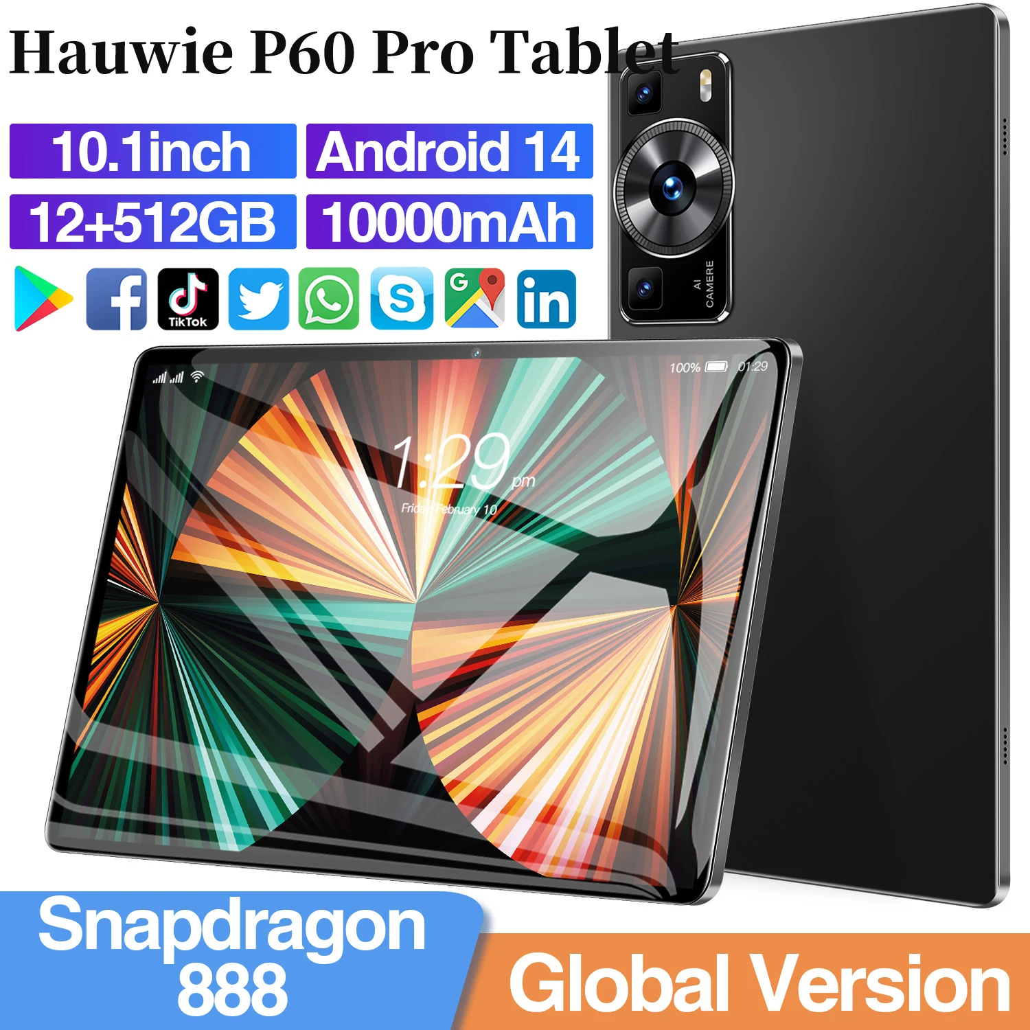 

2024 NEW Hauwie P60 Pro Tablet 16G+1TB 11Inch 4K 12000 mAh Android 14 Snapdrago 888 5G WIFI Dual SIM Card Global Version Tablet