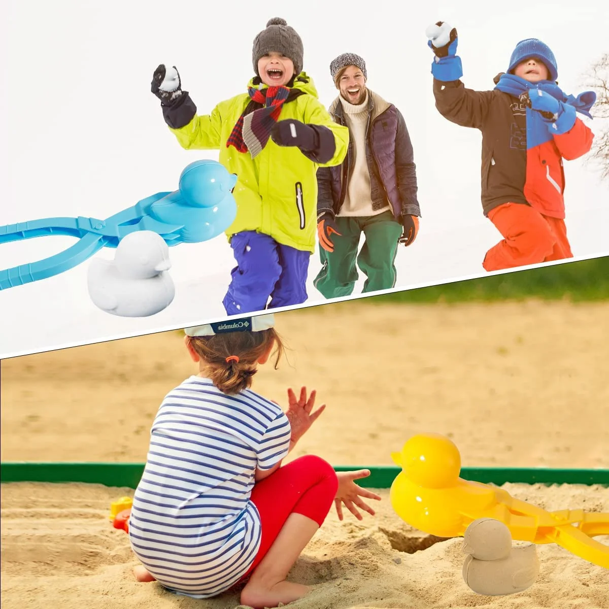 Réinitialisation de fabricant de boules de neige de canard de grande taille, outil de fabricant de boules de neige, jeu extérieur parfait, jouets de neige ou de sable pour enfants et adultes, 4 pièces