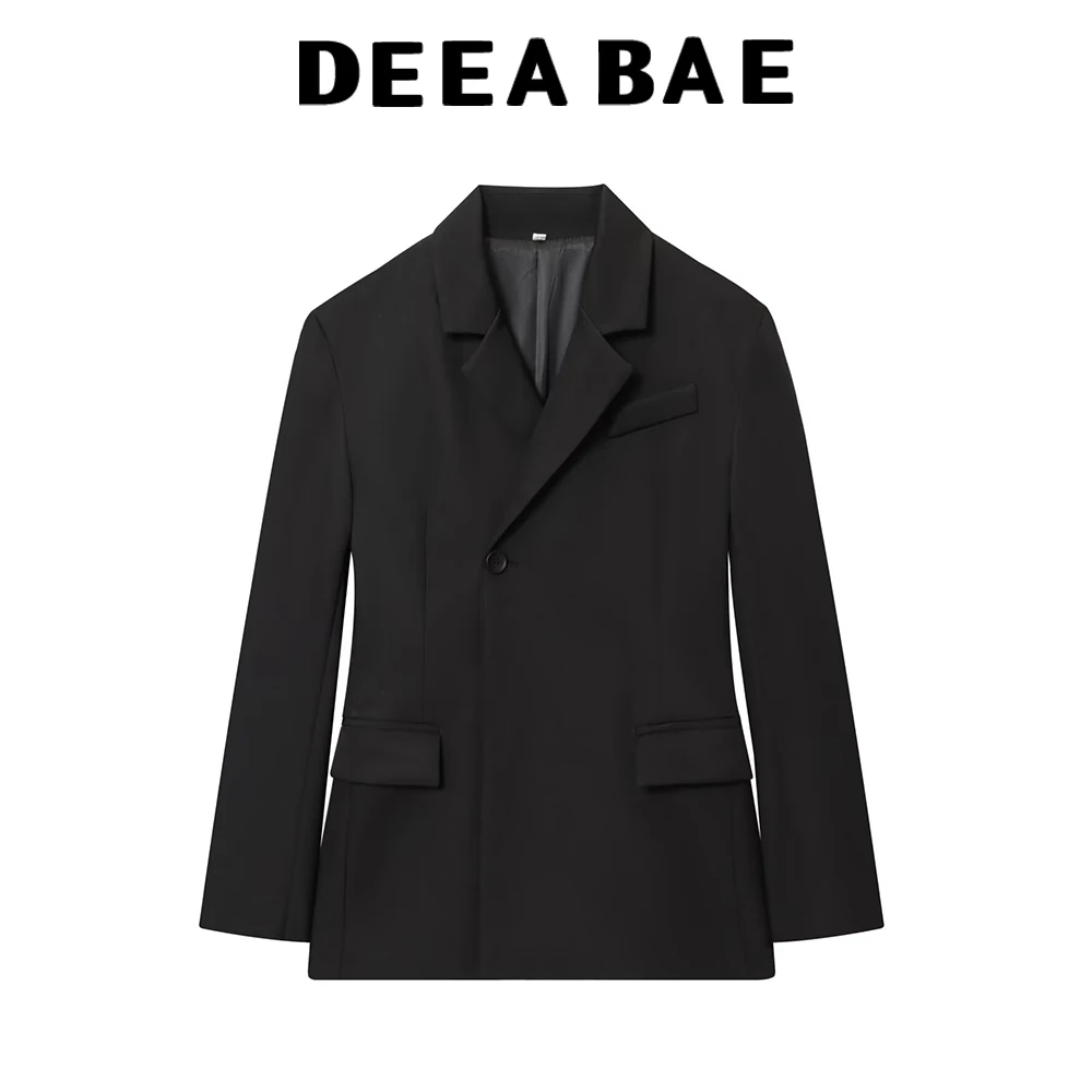 

DEEABAE 2025 осеннее новое женское модное простое и универсальное облегающее черное пальто с украшением на пуговицах