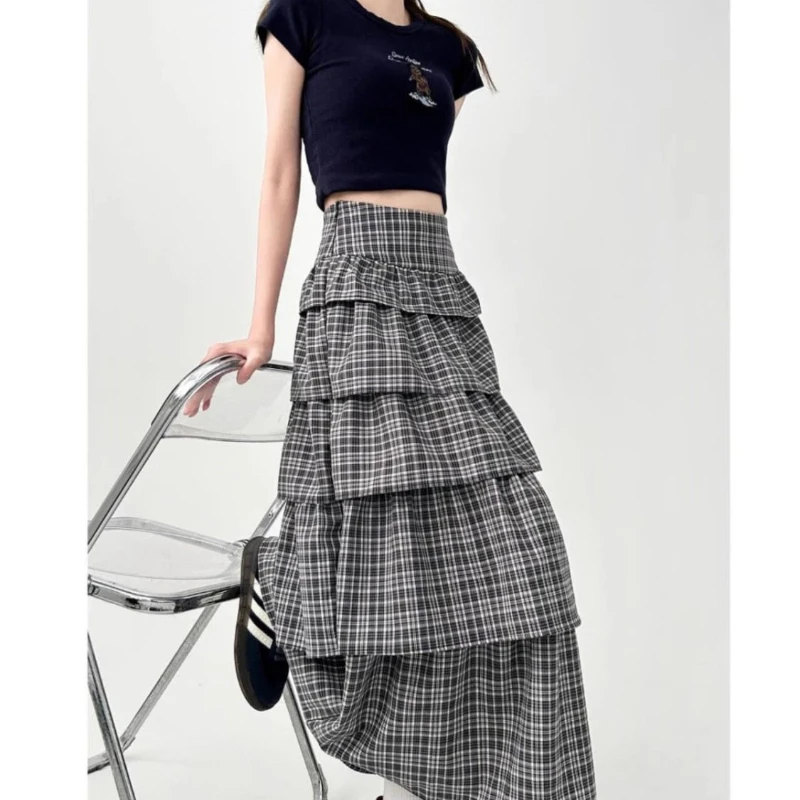 

Black Plaid Skirt Women's Spring and Summer New Versatile Skirt Medium and Long