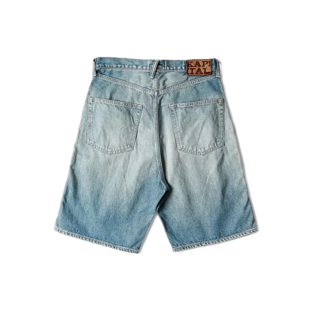 Japan Kapital Hirata 23SS New Blue Dyed Retro Made Old Wash Loose Rivet Colored Inlaid Diamond Gem Denim Shorts for Men