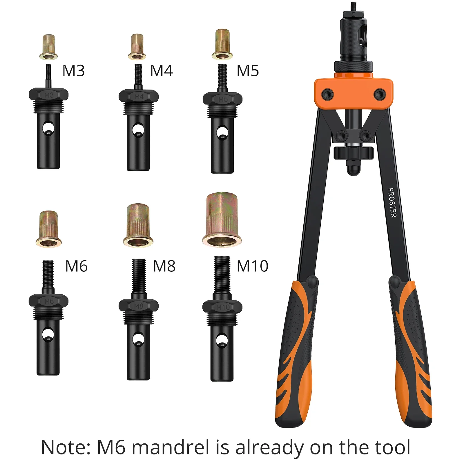 14" Heavy Duty Hand Rivet Nut/Thread  Setter Kit High-Strength Carbon Steel Handles With 6pcs Metric Mandrels 150pcs Rivet Nut