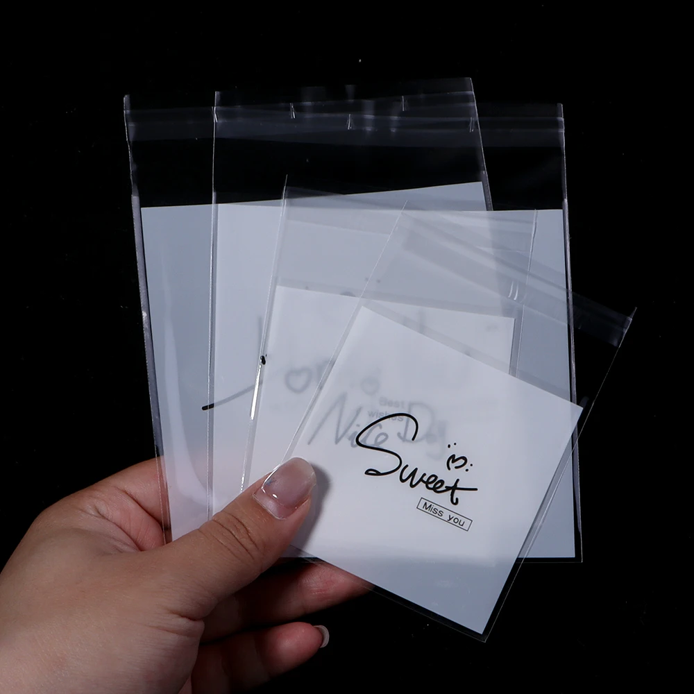 100pcs/lot Plastic Self-adhesive Bags Letters Printing Storage Bags Pouched For DIY Jewelry Candy Cookie Pakaging Bags