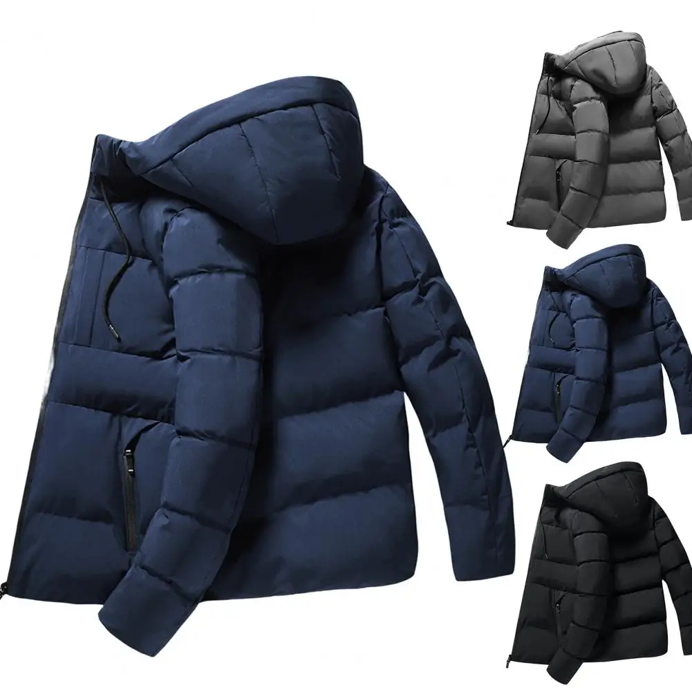 Trendy Hooded Jacket  Long Sleeve Washable Men Jacket  Windproof Drawstring Jacket