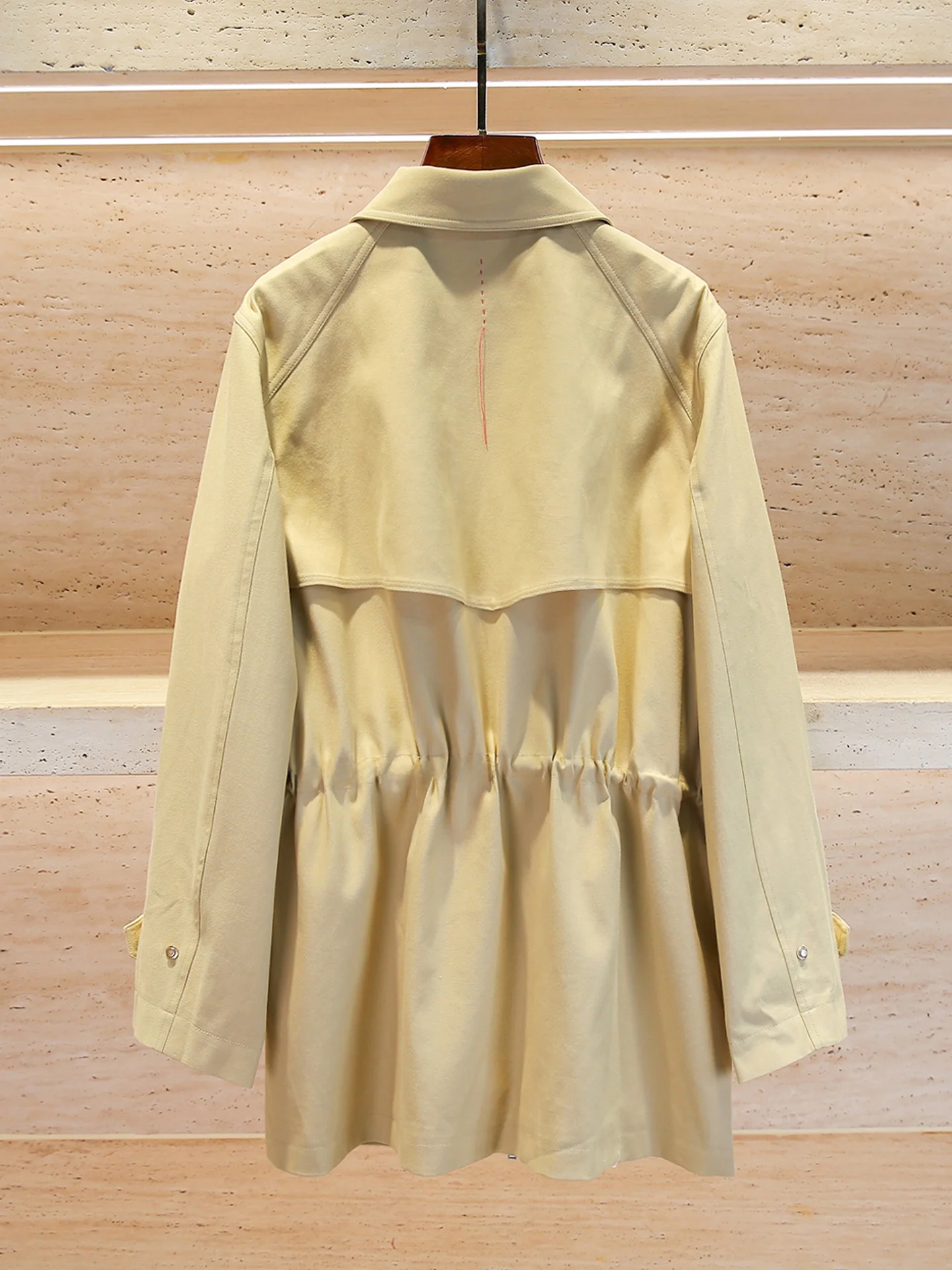 High-End Women's Autumn Coat Barn Sle Dstring Waist Workwear Jaet Simple Loose Fit Long Sve ort Length Single Button