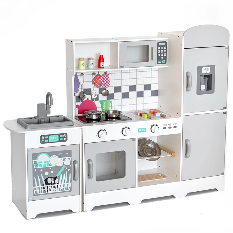 

Large Luxury Sound And Light Kitchen With Refrigerator Set Wooden Simulation Children's Kitchen Toys