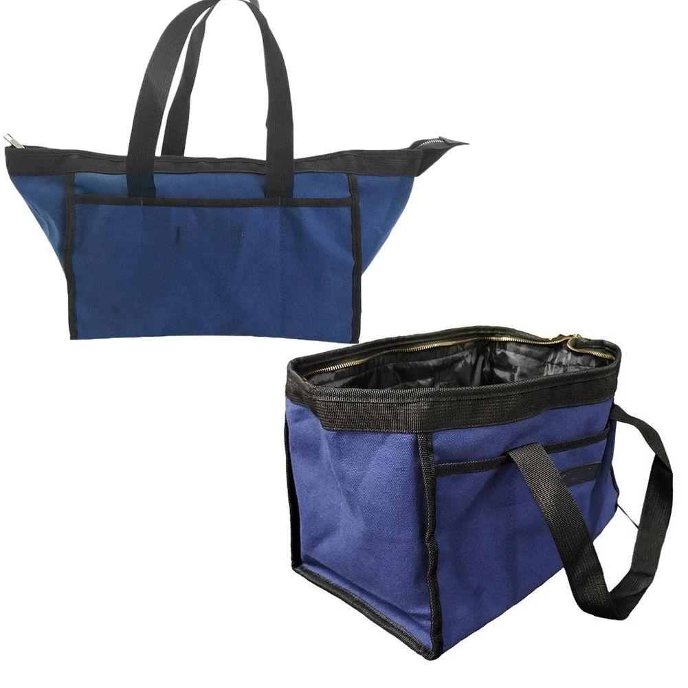 1 Piece 14 Inch Sturdy Canvas Tool Bag With Multi Pockets For Work Storage And Essentials Organizer Navy Blue Yellow Black