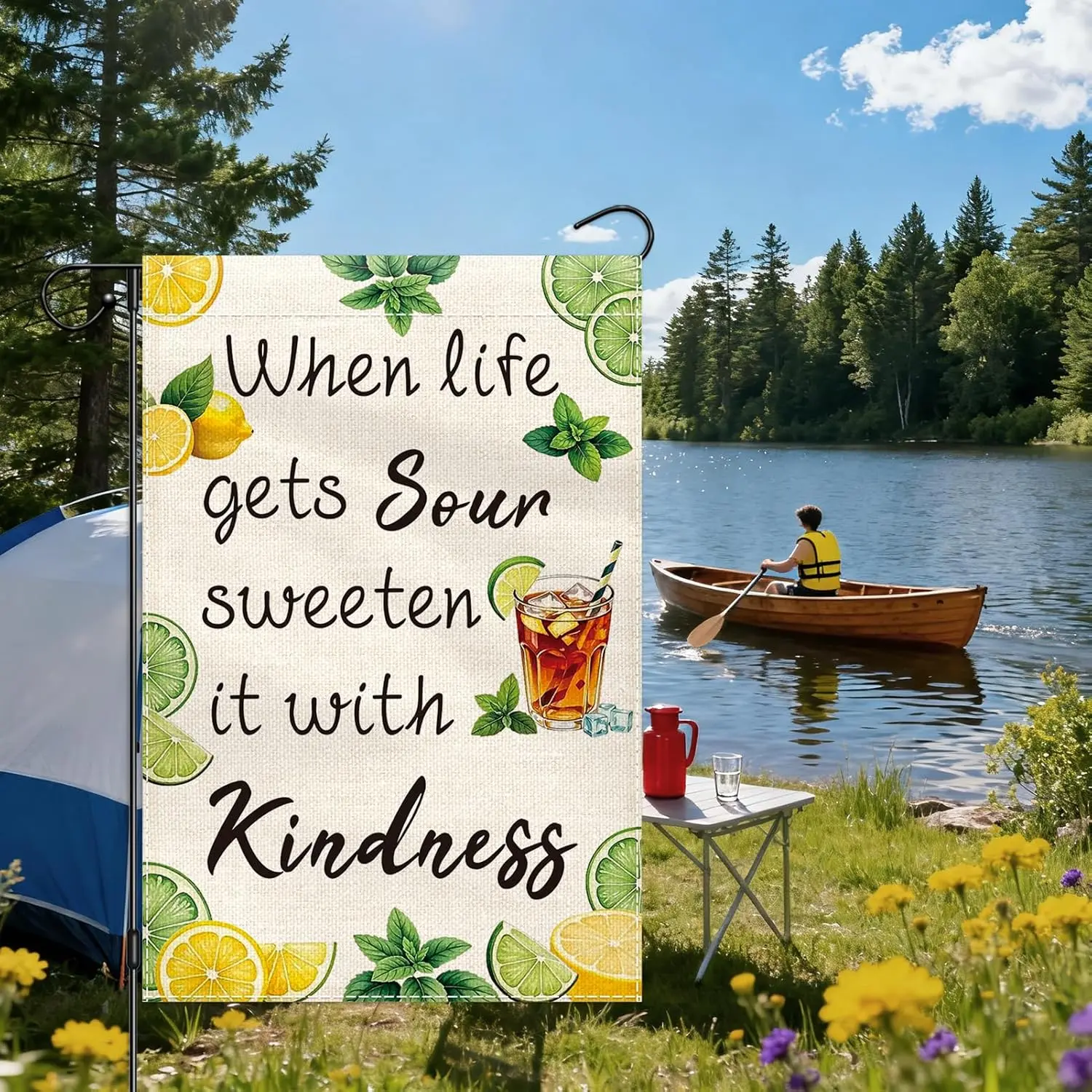 Lemonade Flag 12x18 Double Sided, Motivational Inspirational Yard Flag for Outside, When Life Gets Sour Sweeten It with Kind SSL