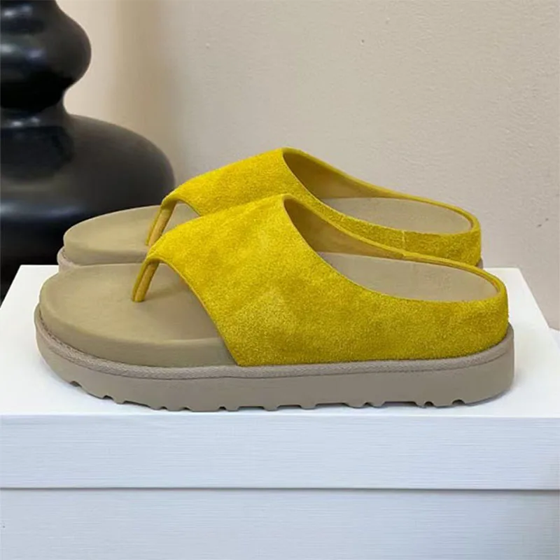 

New Flip Flops For Woman Summer Cow Suede Thick Sole Slides Comfort Mules Shoes Women Outdoors Flat Platform Slippers Women